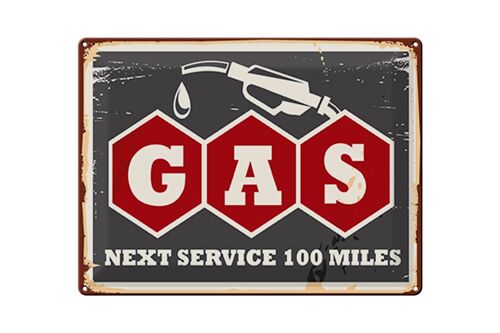 Blechschild Retro 40x30cm Gas Auto next service 100 Benzin