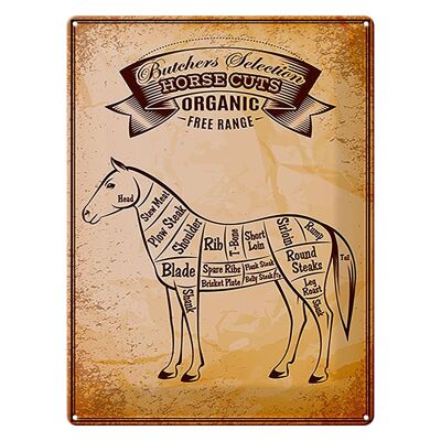 Cartel de chapa carnicería 30x40cm caballo Cortes de caballo Orgánico