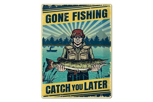 Blechschild Retro 30x40cm Gone Fishing Angeln