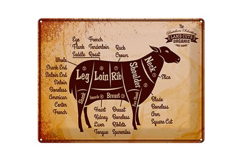 Blechschild Metzgerei 40x30cm Lamm Lamb cuts Organic