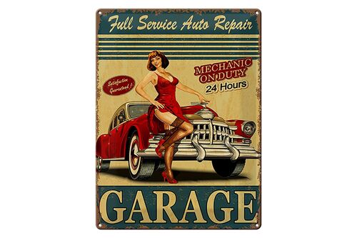 Blechschild Pinup 30x40cm Garage Full Service Auto Repair