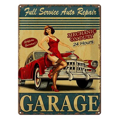 Targa in metallo Pinup 30x40 cm Garage Servizio completo di riparazione auto