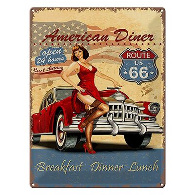 Cartel de chapa Retro 30x40cm Pinup American Diner Desayuno