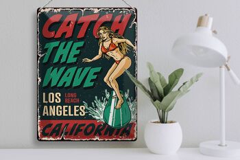 Panneau en étain Pin-up 30x40cm, fille de surf, Los Angeles été 3