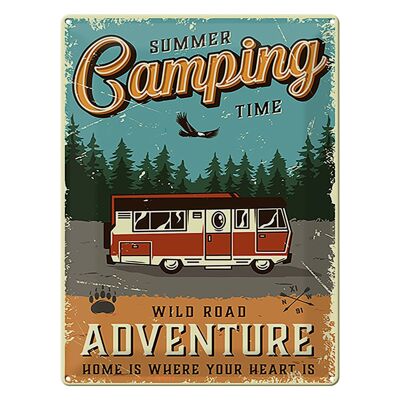 Cartel de chapa Retro, 30x40cm, tiempo de acampada de verano, aventura, autocaravana