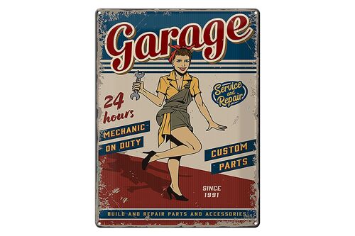 Blechschild Retro 30x40cm Pinup Garage 24 hours repair Auto