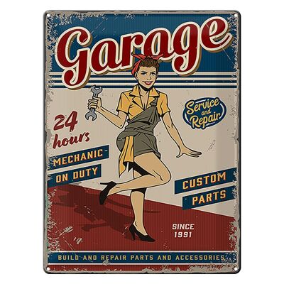 Plaque en tôle rétro 30x40cm Pinup Garage 24 heures réparation voiture