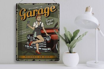 Plaque en tôle rétro 30x40cm Pinup bienvenue au service de garage 3