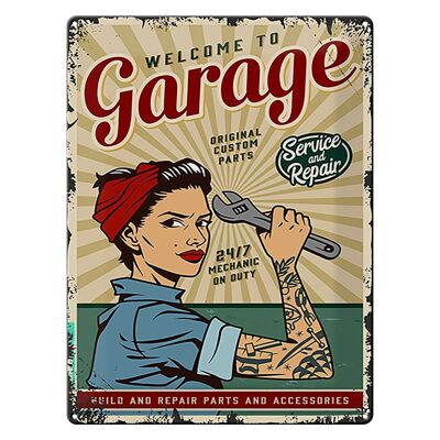 Metal sign Retro 30x40cm Pinup welcome Garage service 24/7
