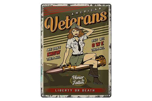 Blechschild Retro 30x40cm Pinup American veterans liberty