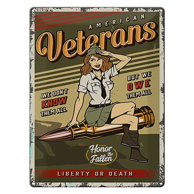 Cartel de chapa retro 30x40cm Pinup American veteranos libertad