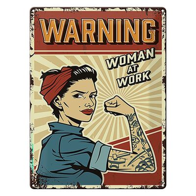 Cartel de chapa Retro 30x40cm Pinup advertencia mujeres en el trabajo mujer
