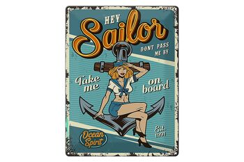 Signe en étain rétro 30x40cm, pin-up hey Sailor Ocean spirit, voir 1