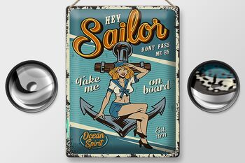 Signe en étain rétro 30x40cm, pin-up hey Sailor Ocean spirit, voir 2