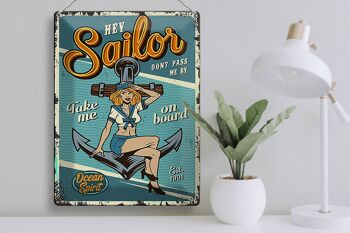 Signe en étain rétro 30x40cm, pin-up hey Sailor Ocean spirit, voir 3