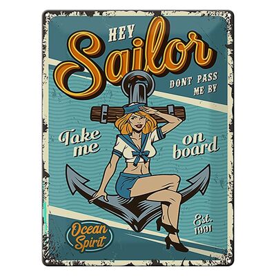 Blechschild Retro 30x40cm Pinup hey Sailor Ocean spirit See