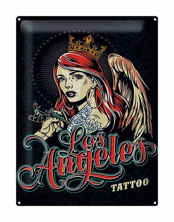 Plaque en étain Pinup 30x40cm Tattoo Los Angeles signe bleu 1