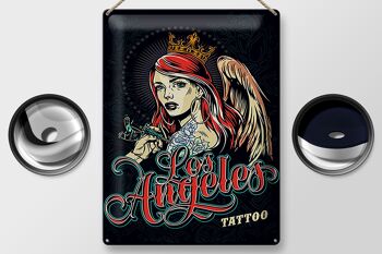 Plaque en étain Pinup 30x40cm Tattoo Los Angeles signe bleu 2