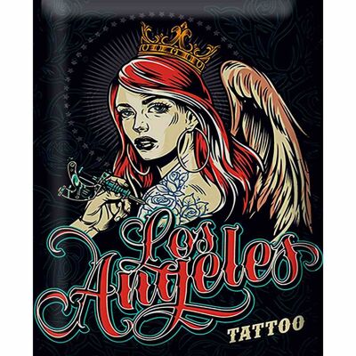 Targa in metallo Pinup 30x40 cm Targa blu Tattoo Los Angeles