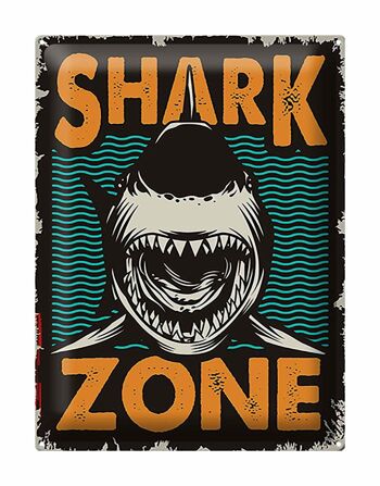 Signe en étain rétro 30x40cm Shark Zone Shark Lake 1
