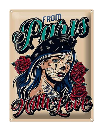 Plaque en tôle Pinup 30x40cm Tatouage de Paris avec amour 1