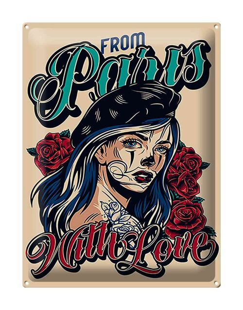 Blechschild Pinup 30x40cm Tattoo from Paris with love