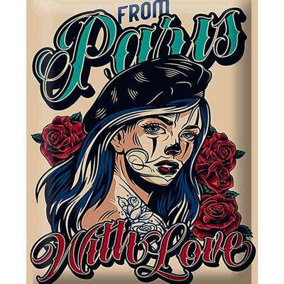 Cartel de chapa Pinup 30x40cm Tatuaje de París con amor