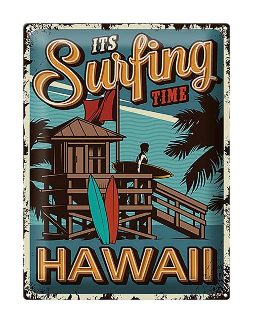 Blechschild Hawaii 30x40cm ist Surfing time