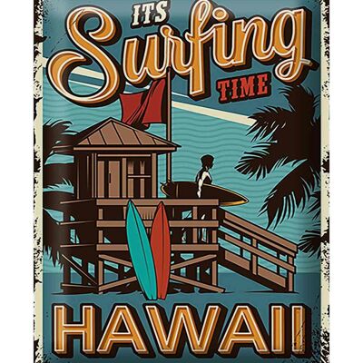 Plaque en tôle Hawaii 30x40cm c'est l'heure du surf