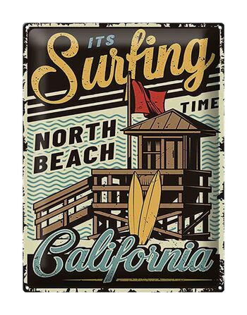 Plaque en tôle California 30x40cm is Surfing time North Beach 1