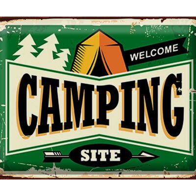 Plaque en tôle rétro 40x30cm Camping bienvenue