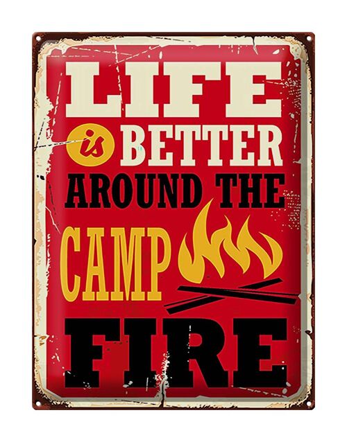 Blechschild Retro 30x40cm life better camp fire Camping rotes Schild