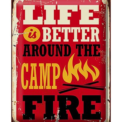 Blechschild Retro 30x40cm life better camp fire Camping rotes Schild