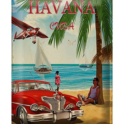 Targa in metallo Havana 30x40 cm Cuba Retro Holiday Palm Trees