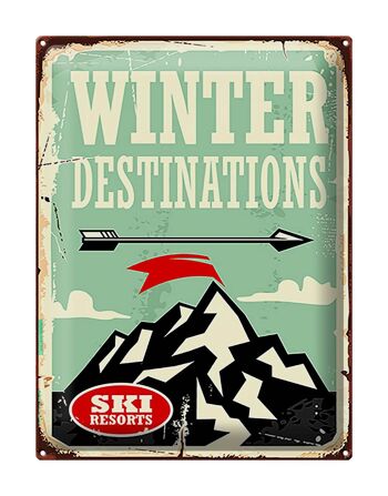 Plaque en tôle rétro 30x40cm Destinations d'hiver de ski 1