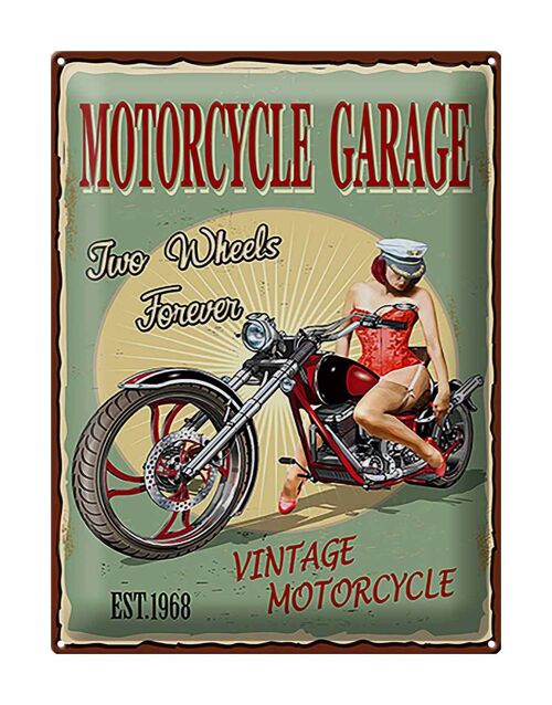 Blechschild Pinup 30x40cm Retro Motorcycle Garage