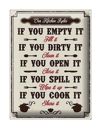 Plaque en tôle cuisine 30x40cm Nos règles de cuisine 1