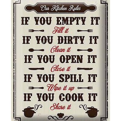Cartel de chapa cocina 30x40cm Nuestras reglas de cocina