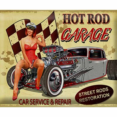 Blechschild Pinup 40x30cm Retro Hot Rod Garage Service