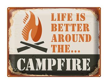 Panneau en étain Camping 40x30cm, la vie au feu de camp est meilleure en plein air 1