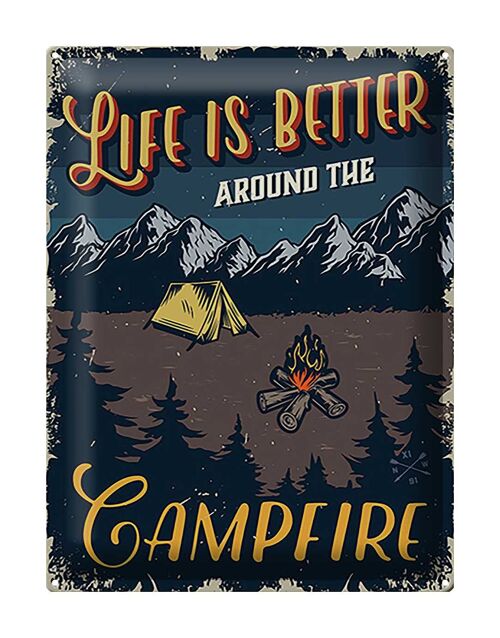 Blechschild Retro 30x40cm life better camp fire Camping