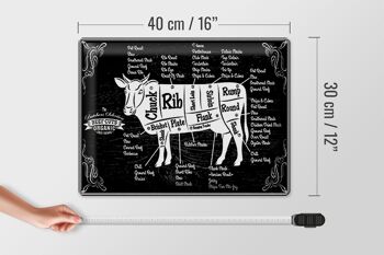 Plaque en tôle boucherie 40x30cm coupes de bœuf de vache panneau noir biologique 4
