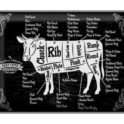 Blechschild Metzgerei 40x30cm Kuh Beef cuts Organic schwarzes Schild