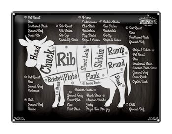 Plaque en tôle boucherie 40x30cm vache boeuf coupe viande bio 1