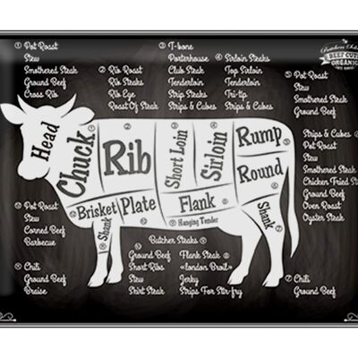 Plaque en tôle boucherie 40x30cm vache boeuf coupe viande bio