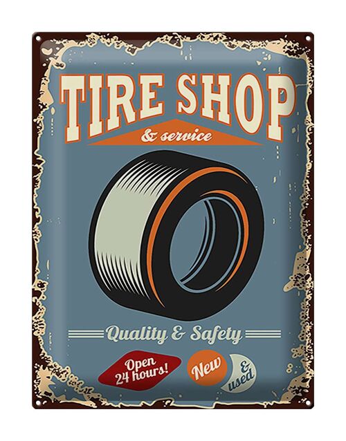 Blechschild Retro 30x40cm Tire Shop Service open 24