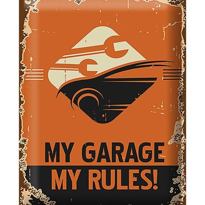 Targa in metallo Retro 30x40 cm Auto il mio garage le mie regole