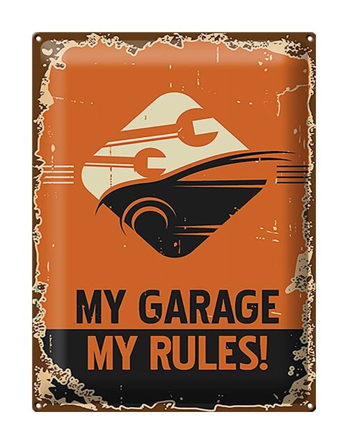 Blechschild Retro 30x40cm Auto my garage my rules
