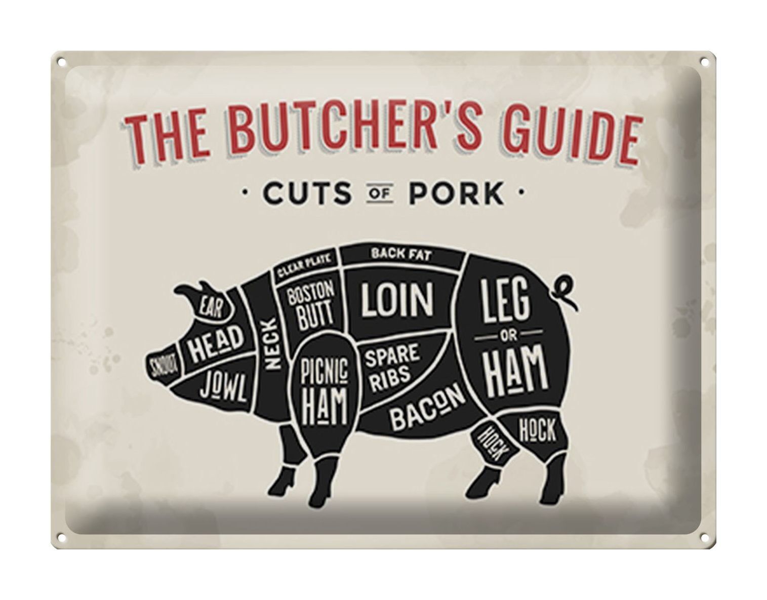 Targa in metallo macelleria 40x30cm Maiale Tagli di maiale Carne
