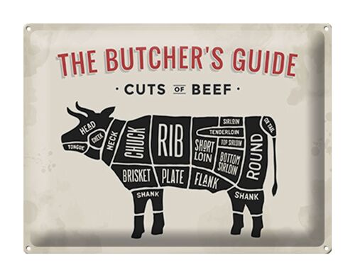 Blechschild Metzgerei 40x30cm Kuh Beef cuts Fleisch